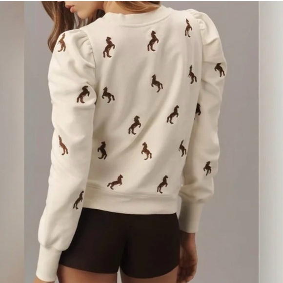 Maeve by Anthropologie Puff Sleeve Embroidered Horse Sweatshirt XS - Picture 2 of 10